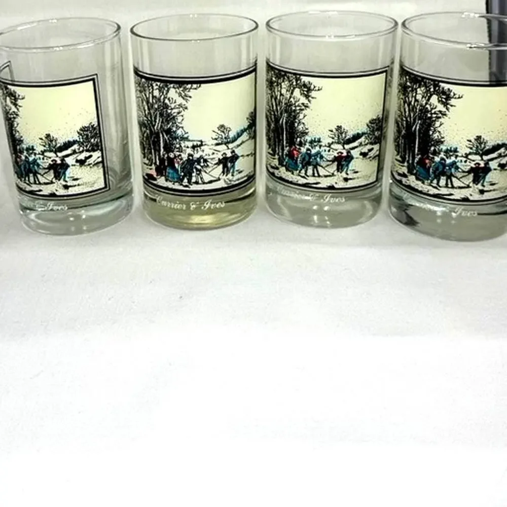 Double Old Fashioned Glass Currier & Ives Winter Pastime‎ 1978